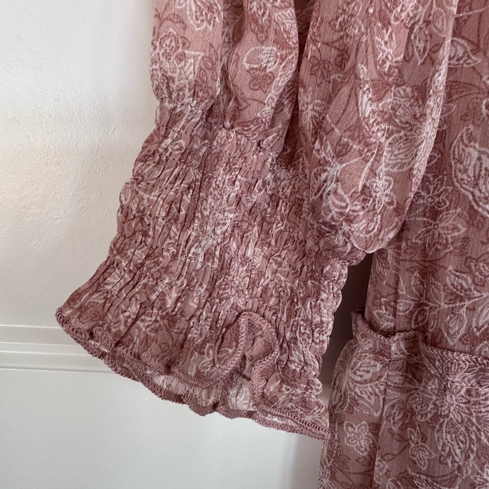 Boutique Maxi Dress Ruffle Peasant Boho Tiered Flowy WhimsiCore Mauve Floral LG - Picture 5 of 12